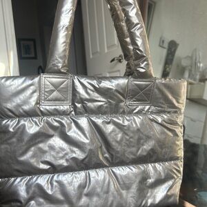 Lise Watier Silver Quilted Tote Bag - Lightweight Puffer Style